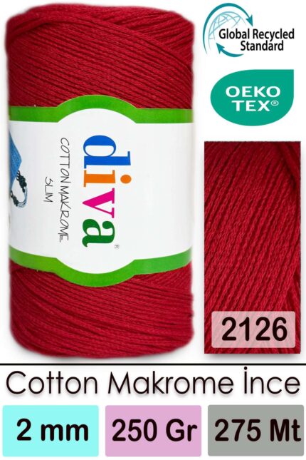 Diva Cotton Makrome İnce 2126 Kırmızı ( 4 lü Paket )