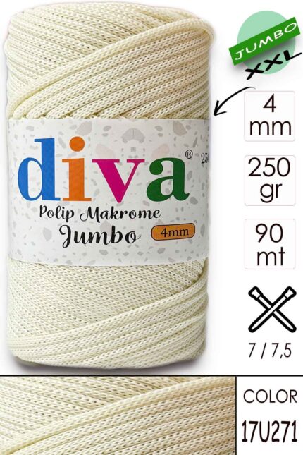 PP Makrome Jumbo 250 gr (4 mm) 17U271 Ekru ( 4 lü Paket )