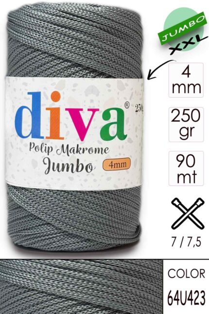 PP Makrome Jumbo 250 gr (4 mm) 64U423 Gri ( 4 lü Paket )