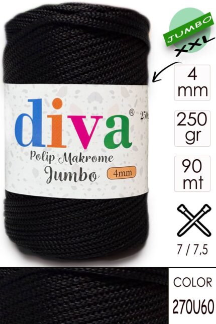 PP Makrome Jumbo 250 gr (4 mm) 270U60 Siyah ( 4 lü Paket )