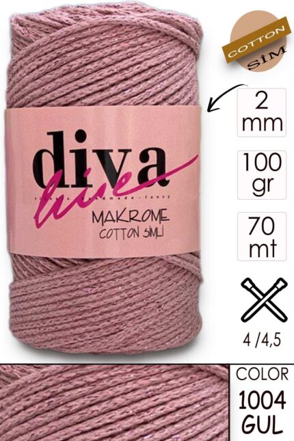 Diva Makrome Cotton Simli 1004 GUL ( 6 lı Paket )