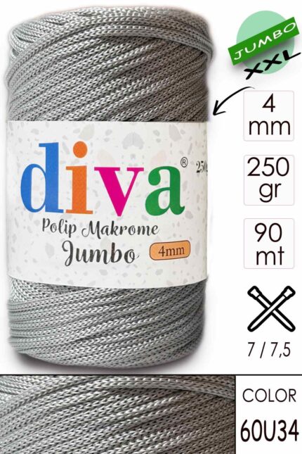 PP Makrome Jumbo 250 gr (4 mm) 60U34 Açık Gri ( 4 lü Paket )