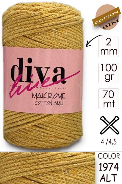 Diva Makrome Cotton Simli 1974 ALT ( 6 lı Paket )