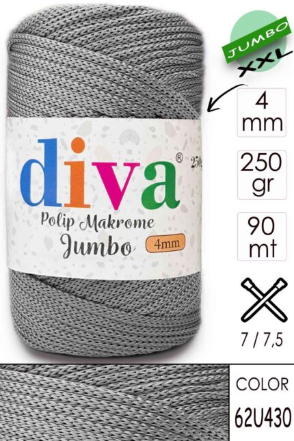 PP Makrome Jumbo 250 gr (4 mm) 62U430 Orta Gri ( 4 lü Paket )