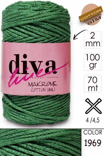 Diva Makrome Cotton Simli 1969 Elma Yeşili ( 6 lı Paket )