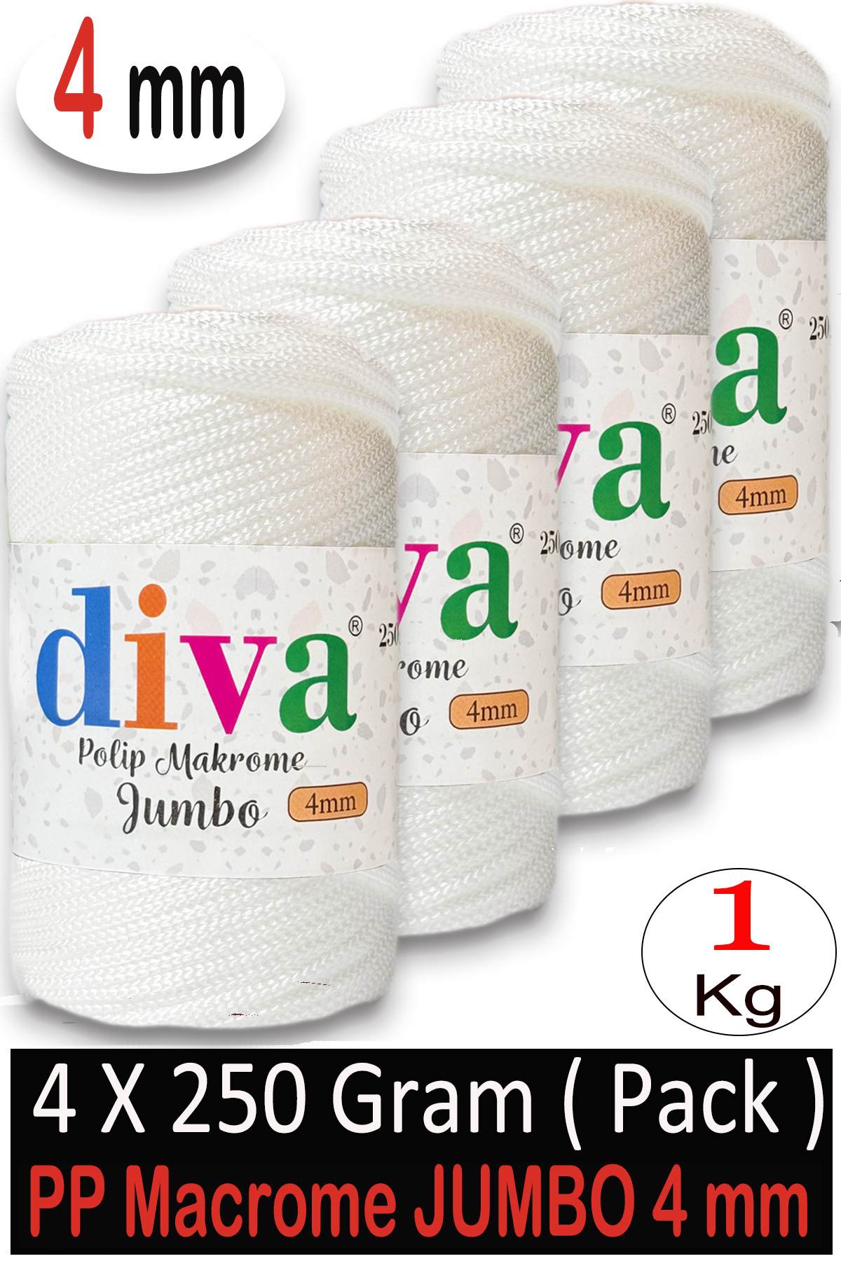 PP Makrome Jumbo 250 gr (4 mm) 01U01 Beyaz ( 4 lü Paket ) - Görsel 1
