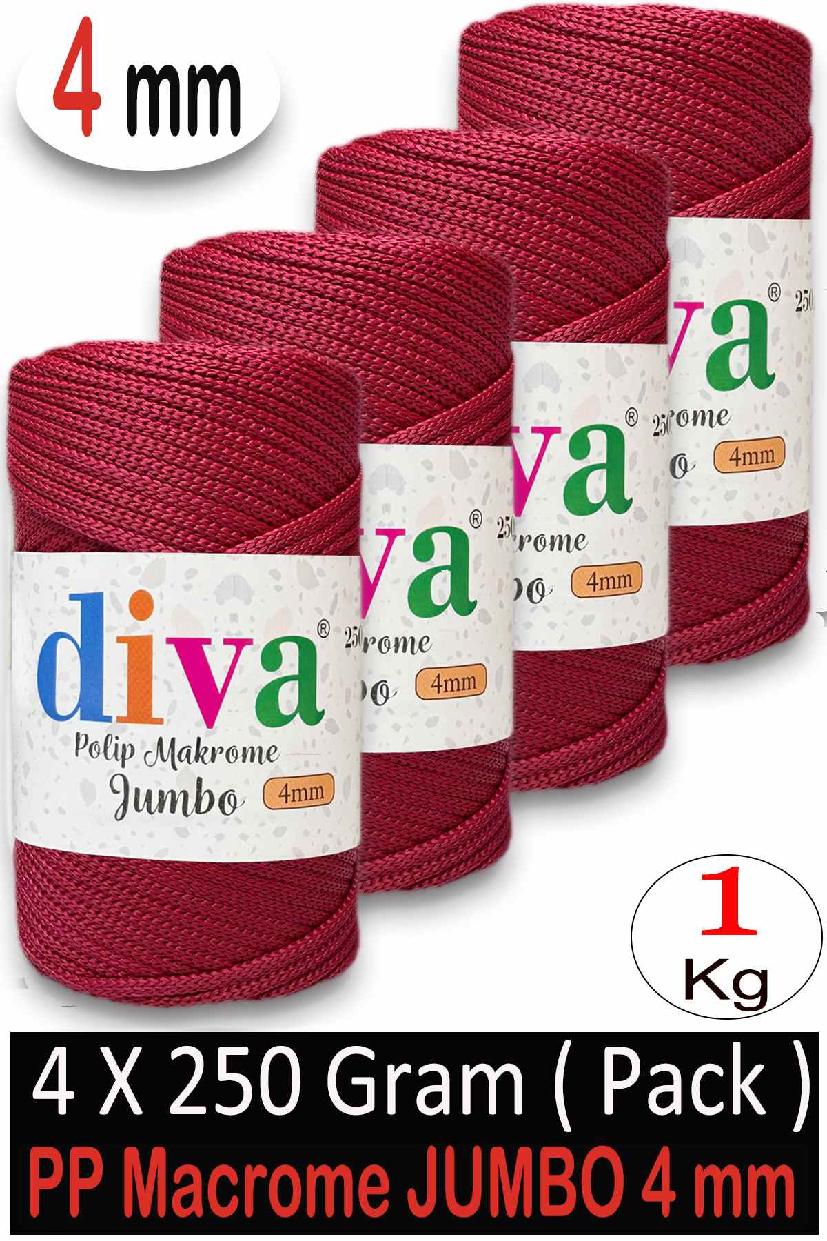 PP Makrome Jumbo 250 gr (4 mm) 105U1845 Kırmızı ( 4 lü Paket ) - Görsel 1