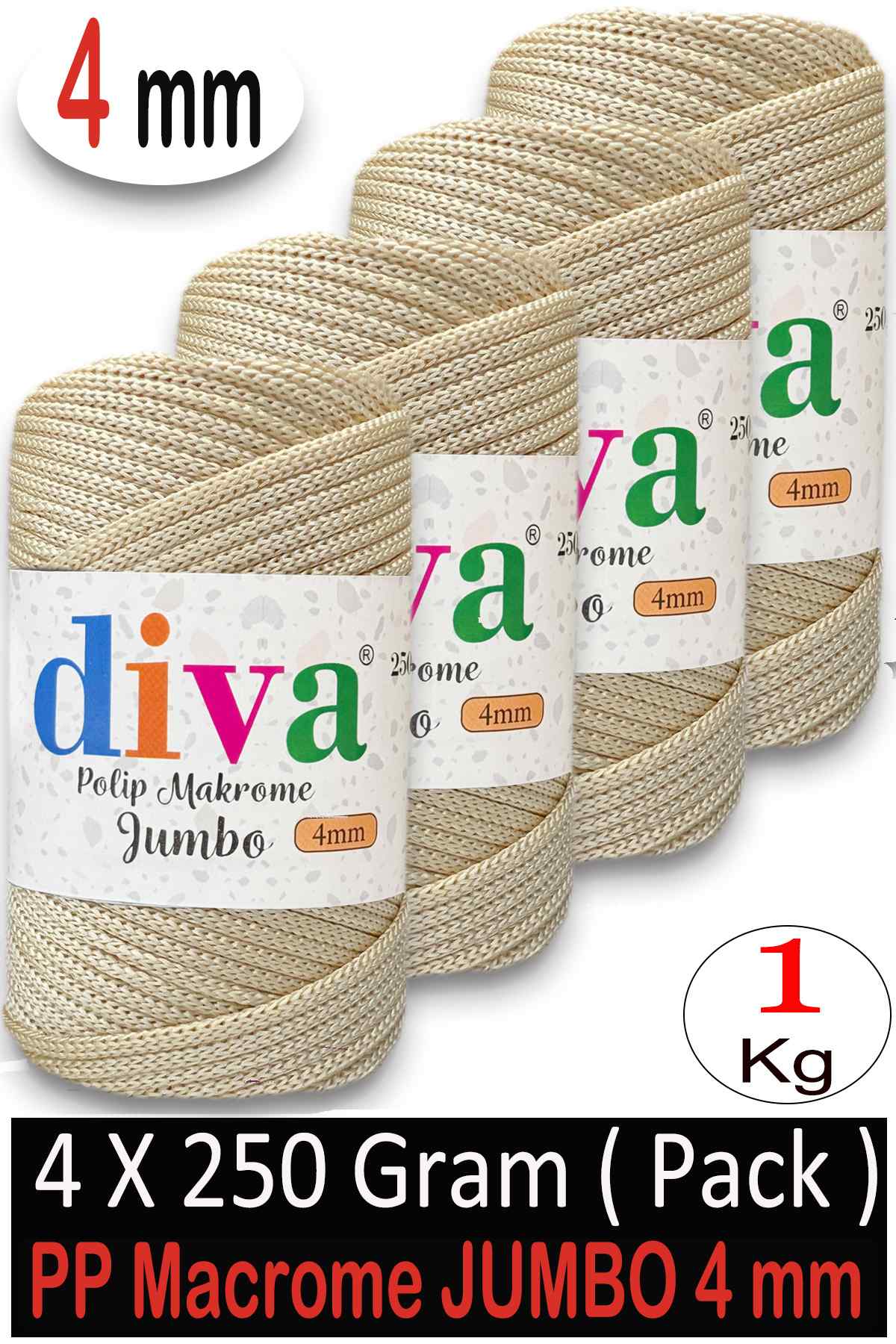PP Makrome Jumbo 250 gr (4 mm) 18U270 Krem ( 4 lü Paket ) - Görsel 1