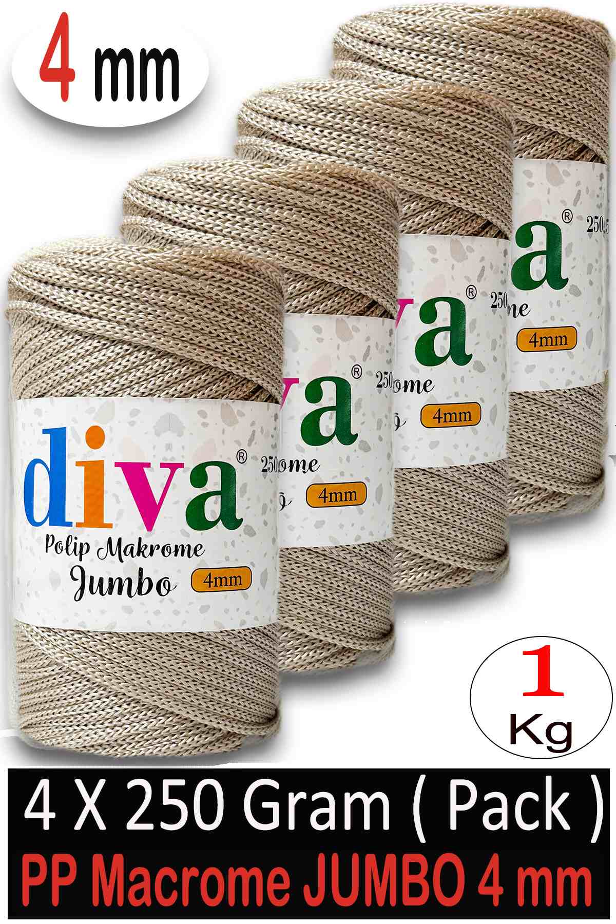 PP Makrome Jumbo 250 gr (4 mm) 30 Pudra ( 4 lü Paket ) - Görsel 1