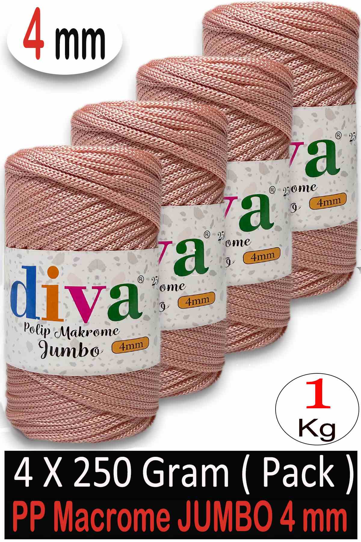 PP Makrome Jumbo 250 gr (4 mm) 70 Somon ( 4 lü Paket ) - Görsel 1