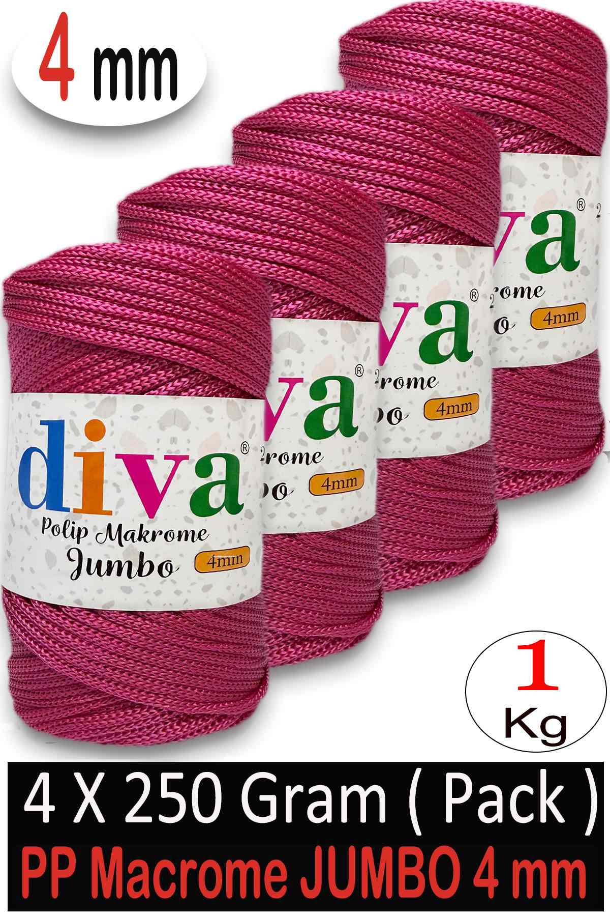PP Makrome Jumbo 250 gr (4 mm) 82 Fuşya ( 4 lü Paket ) - Görsel 1