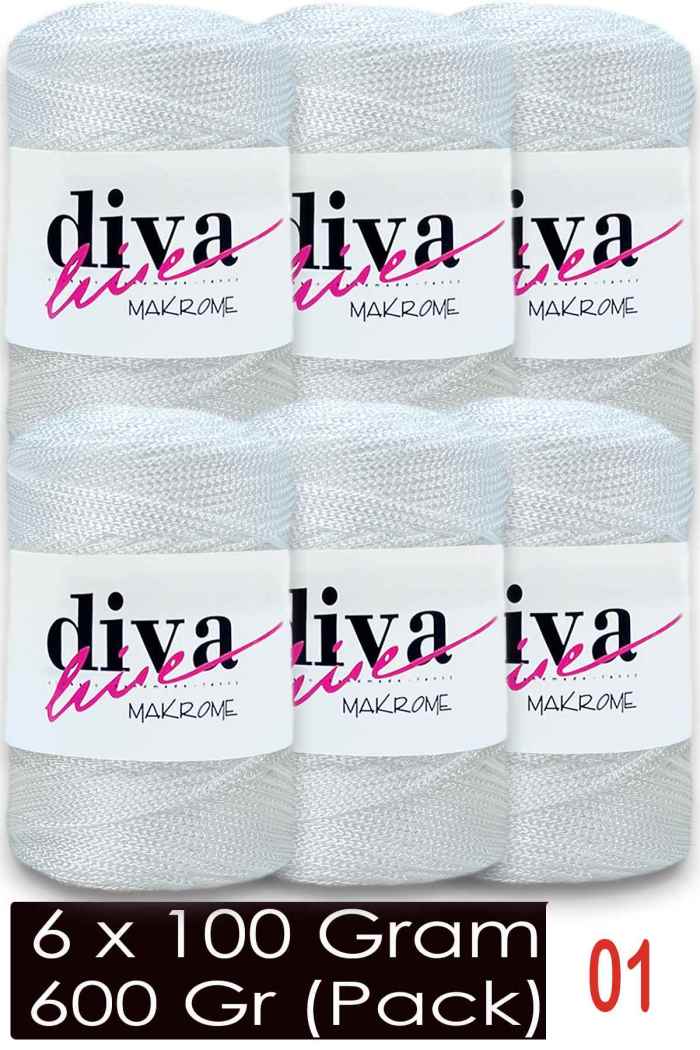 Diva Makrome İpi 01 Beyaz ( 6 lı Paket ) - Görsel 1