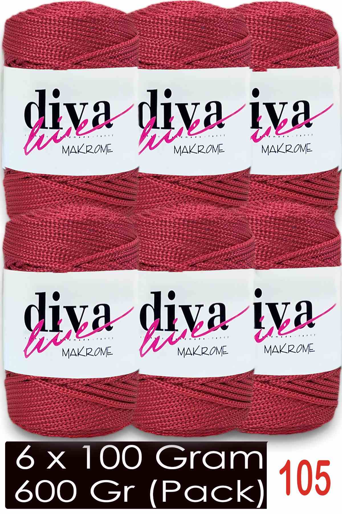 Diva Makrome İpi 105 Kan Kırmızı ( 6 lı Paket ) - Görsel 1