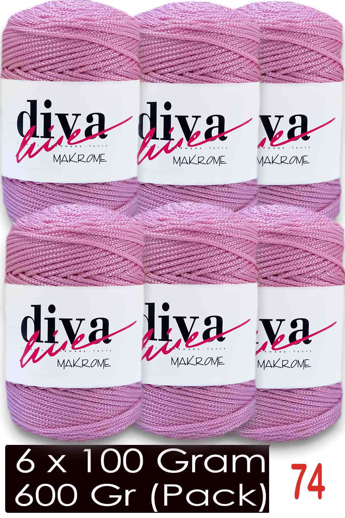 Diva Makrome İpi 74 Pembe ( 6 lı Paket ) - Görsel 1