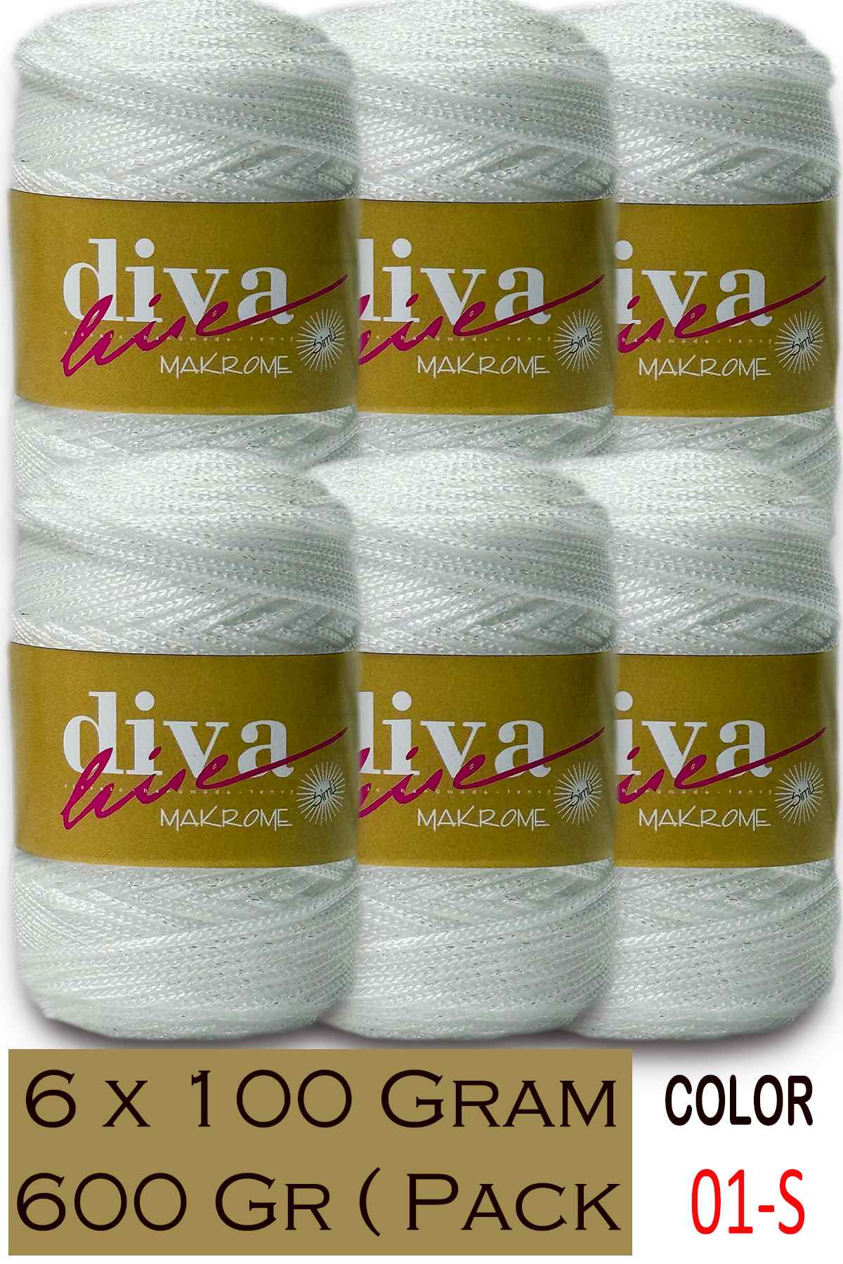 Diva Makrome İpi Simli 01S Beyaz İnci ( 6 lı Paket ) - Görsel 1