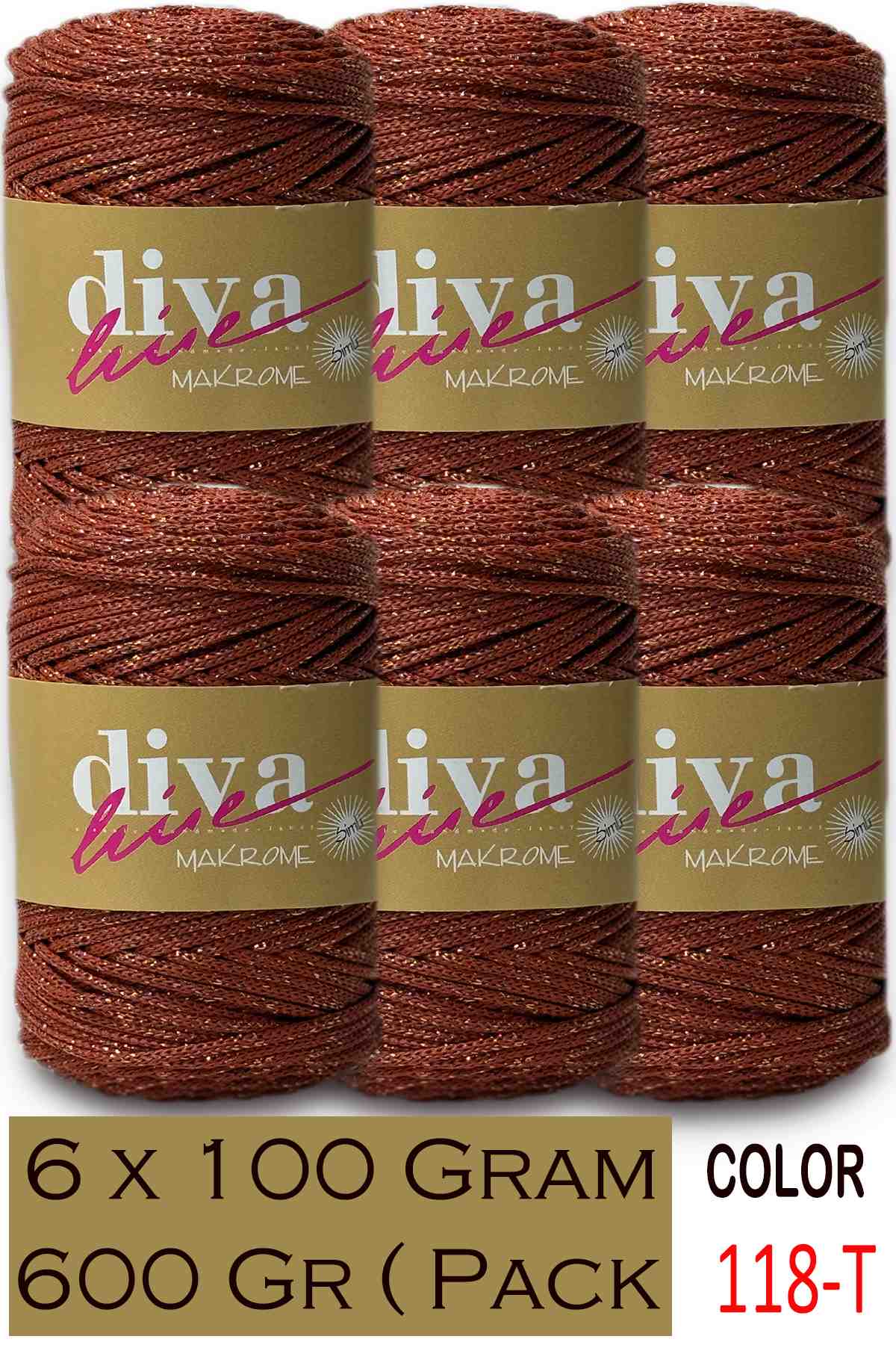 Diva Makrome İpi Simli 118T Kiremit Kırmızısı ( 6 lı Paket ) - Görsel 1