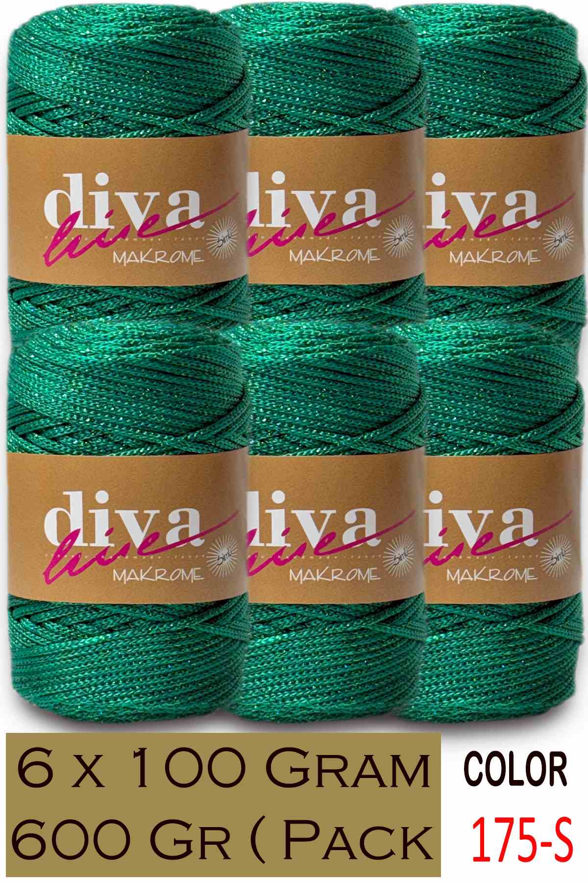 Diva Makrome İpi Simli 175S Yeşil ( 6 lı Paket ) - Görsel 1