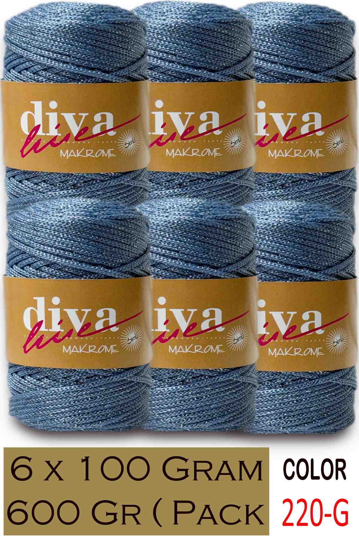 Diva Makrome İpi Simli 220G Bebe Mavisi ( 6 lı Paket ) - Görsel 1
