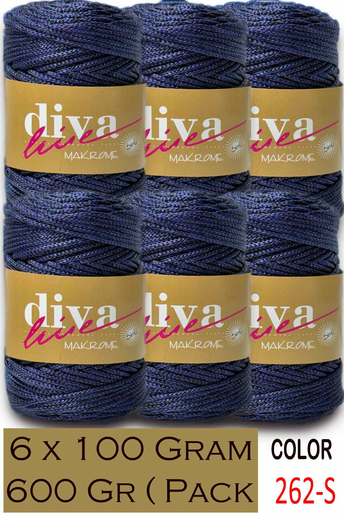 Diva Makrome İpi Simli 262S Koyu Mavi ( 6 lı Paket ) - Görsel 1