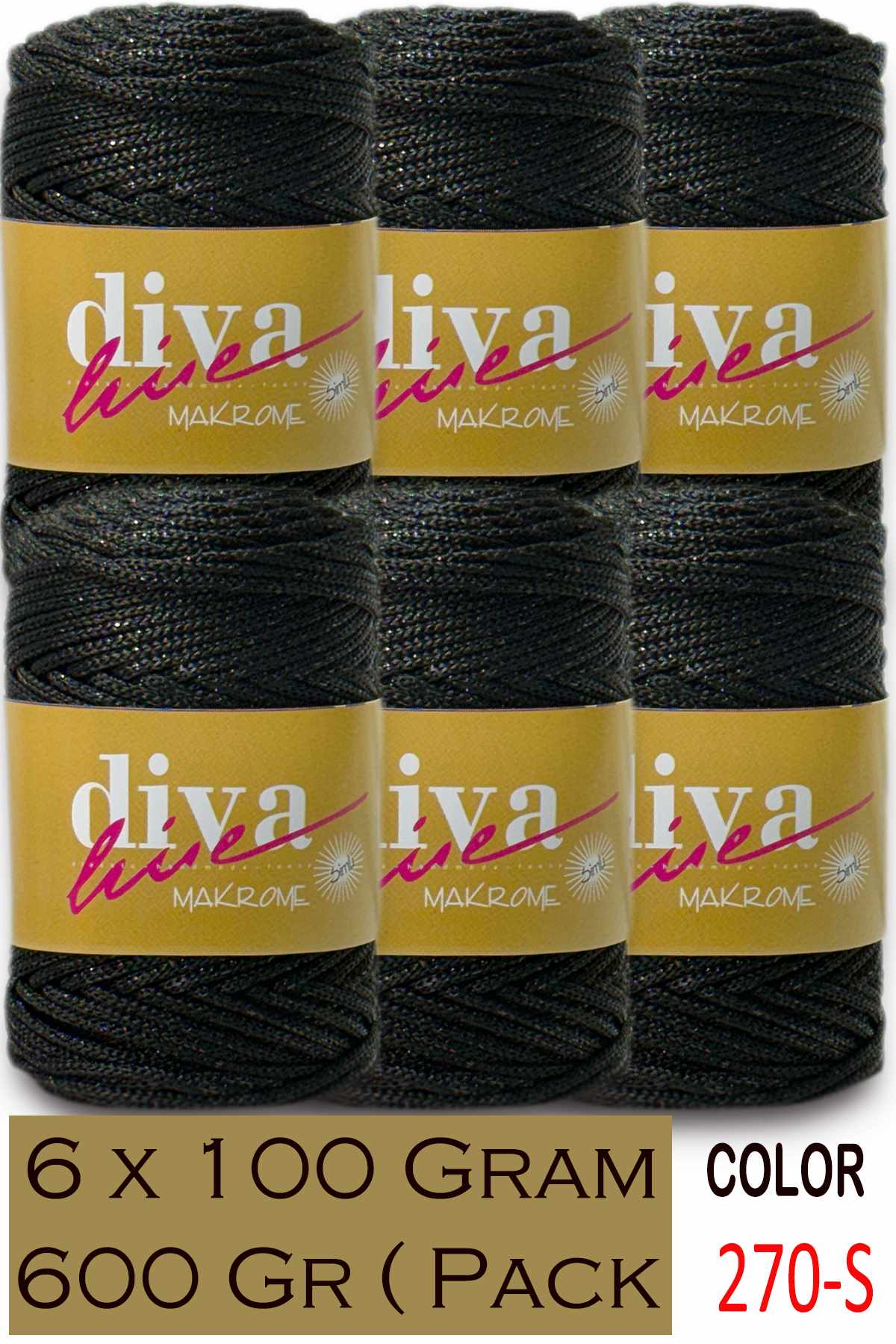 Diva Makrome İpi Simli 270S Siyah ( 6 lı Paket ) - Görsel 1