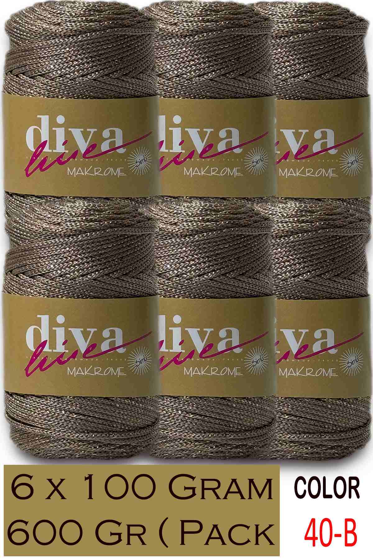 Diva Makrome İpi Simli 40B Bej-Bakır ( 6 lı Paket ) - Görsel 1