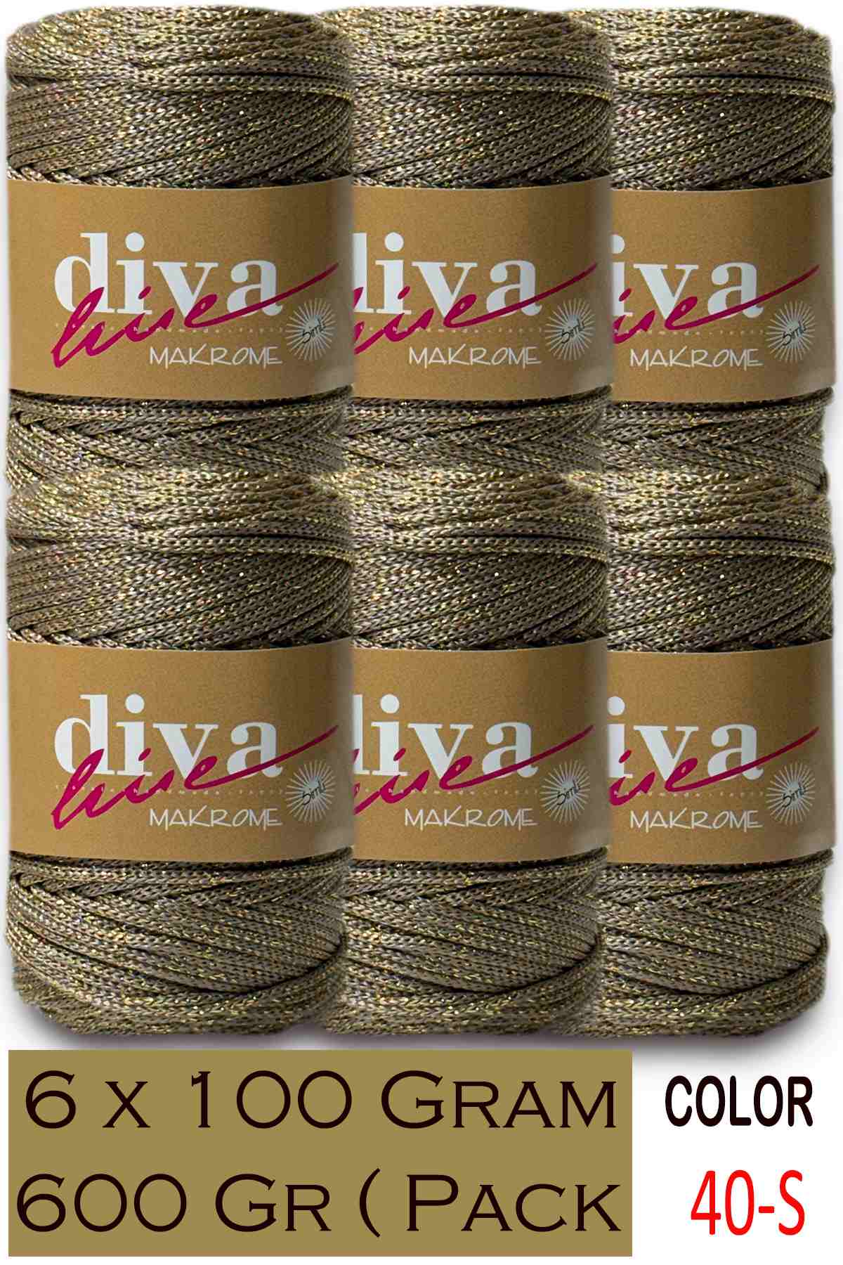 Diva Makrome İpi Simli 40S Bej-Altın ( 6 lı Paket ) - Görsel 1