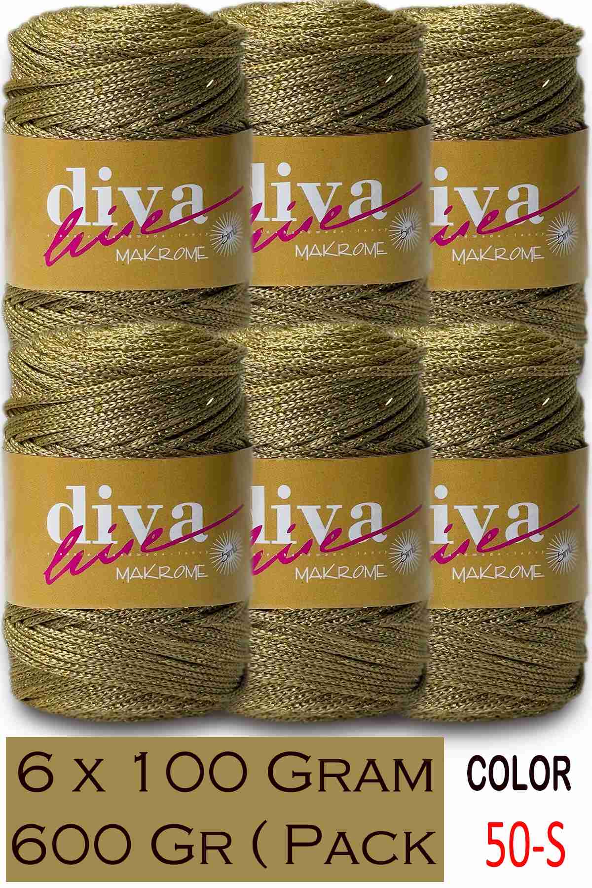 Diva Makrome İpi Simli 50S Altın ( 6 lı Paket ) - Görsel 1