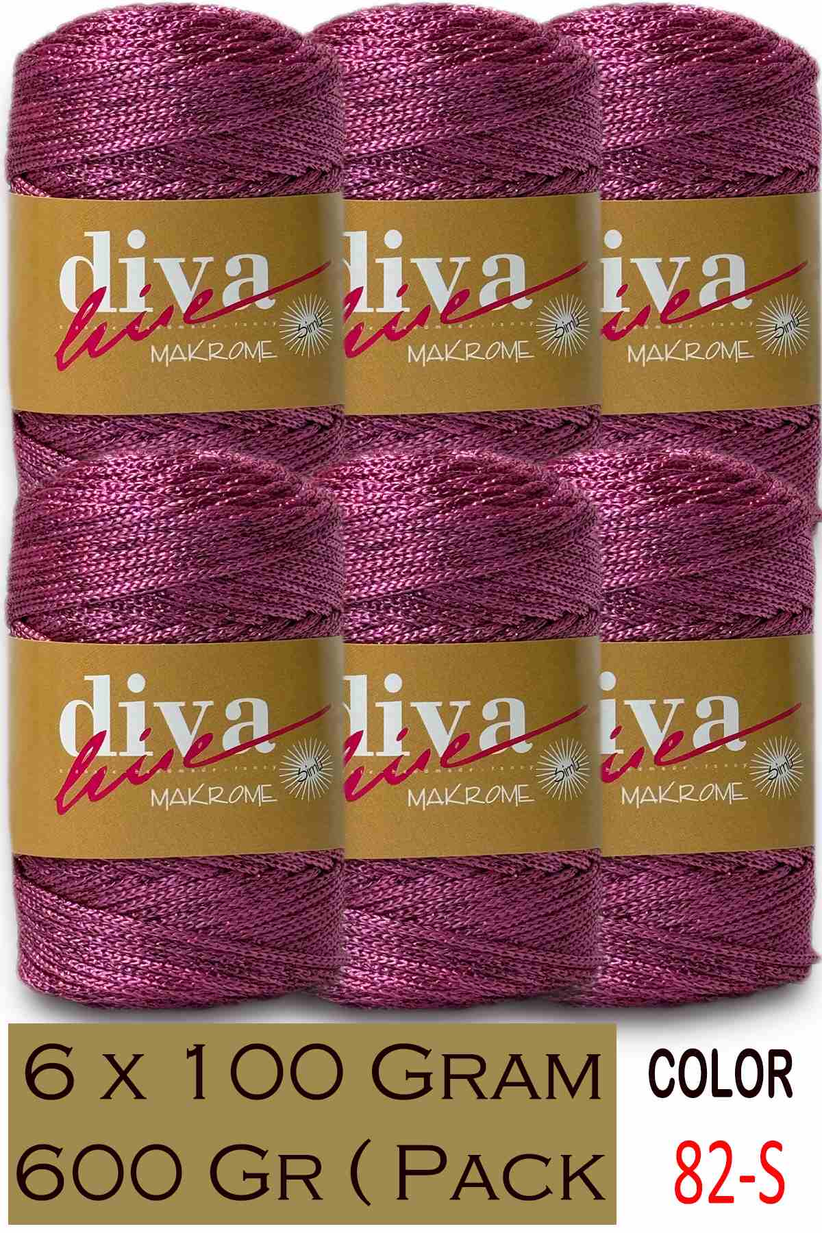 Diva Makrome İpi Simli 82S Fuşya ( 6 lı Paket ) - Görsel 1