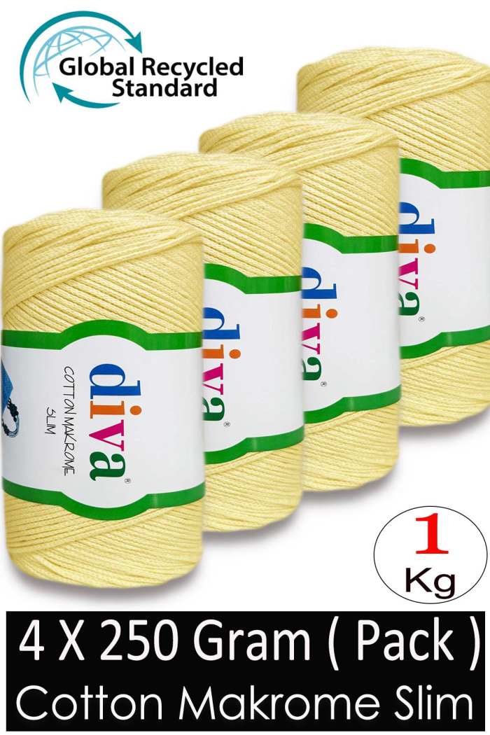 Diva Cotton Makrome İnce 1002 Soft Sarı ( 4 lü Paket ) - Görsel 1
