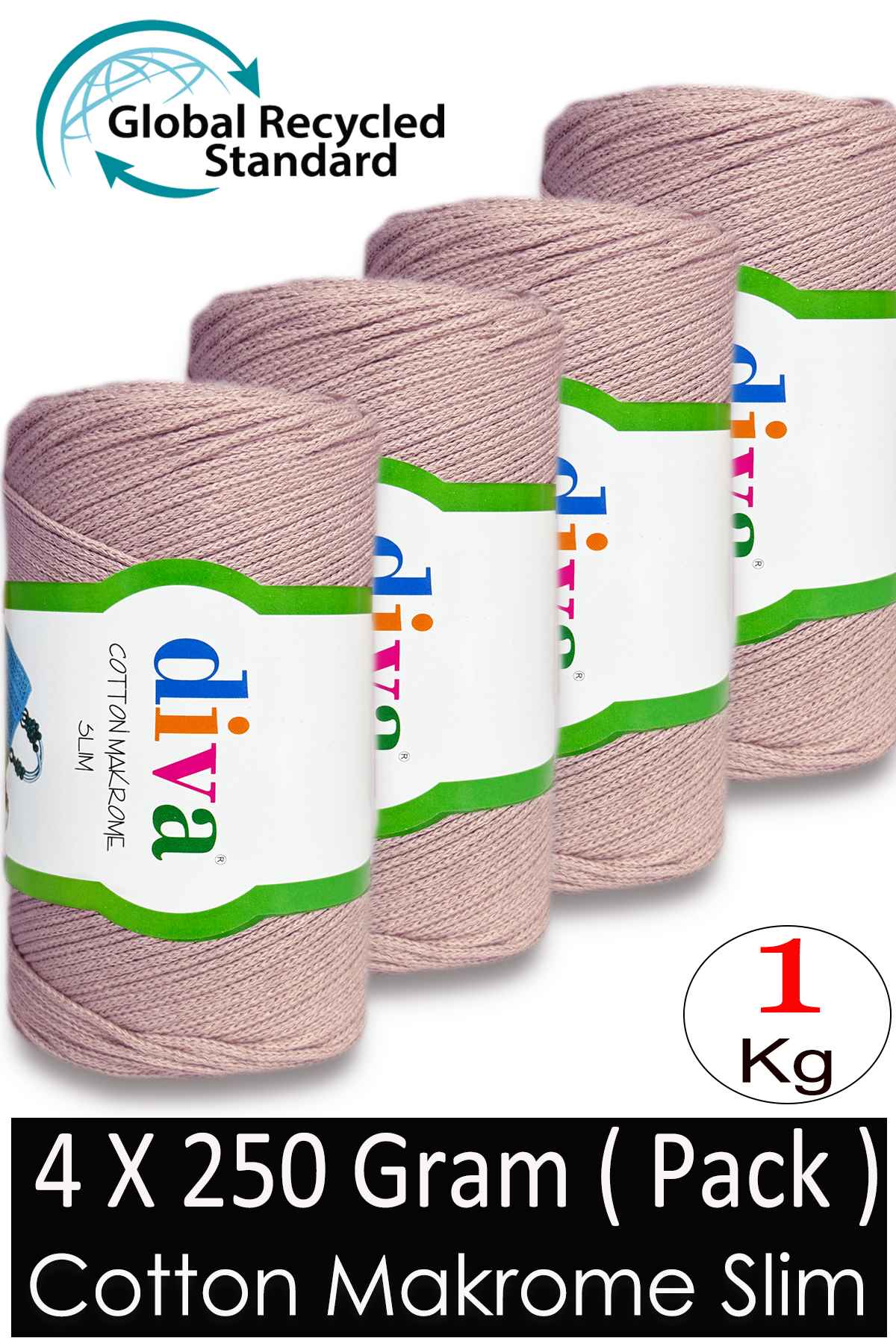 Diva Cotton Makrome İnce 1003 Soft Pudra ( 4 lü Paket ) - Görsel 1