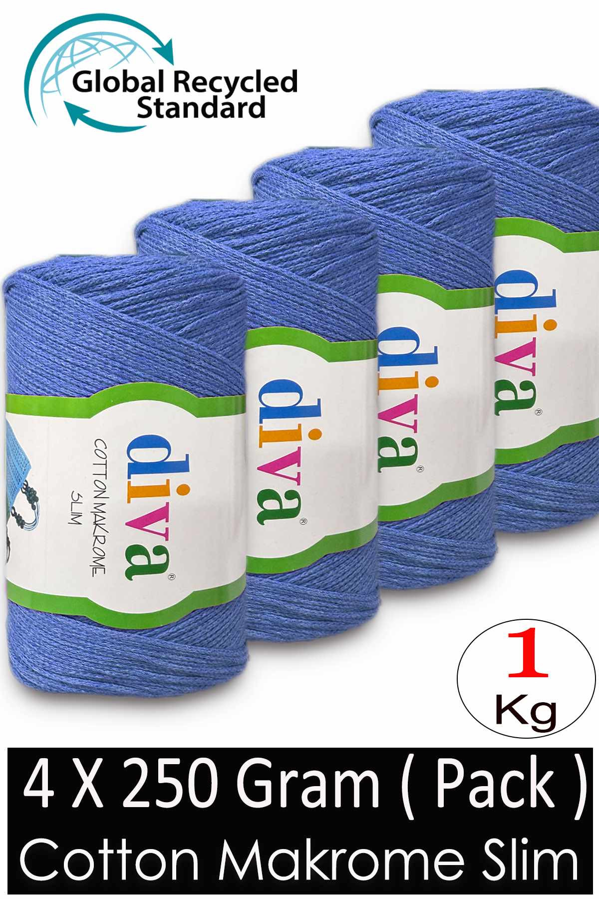 Diva Cotton Makrome İnce 1256 Mavi ( 4 lü Paket ) - Görsel 1