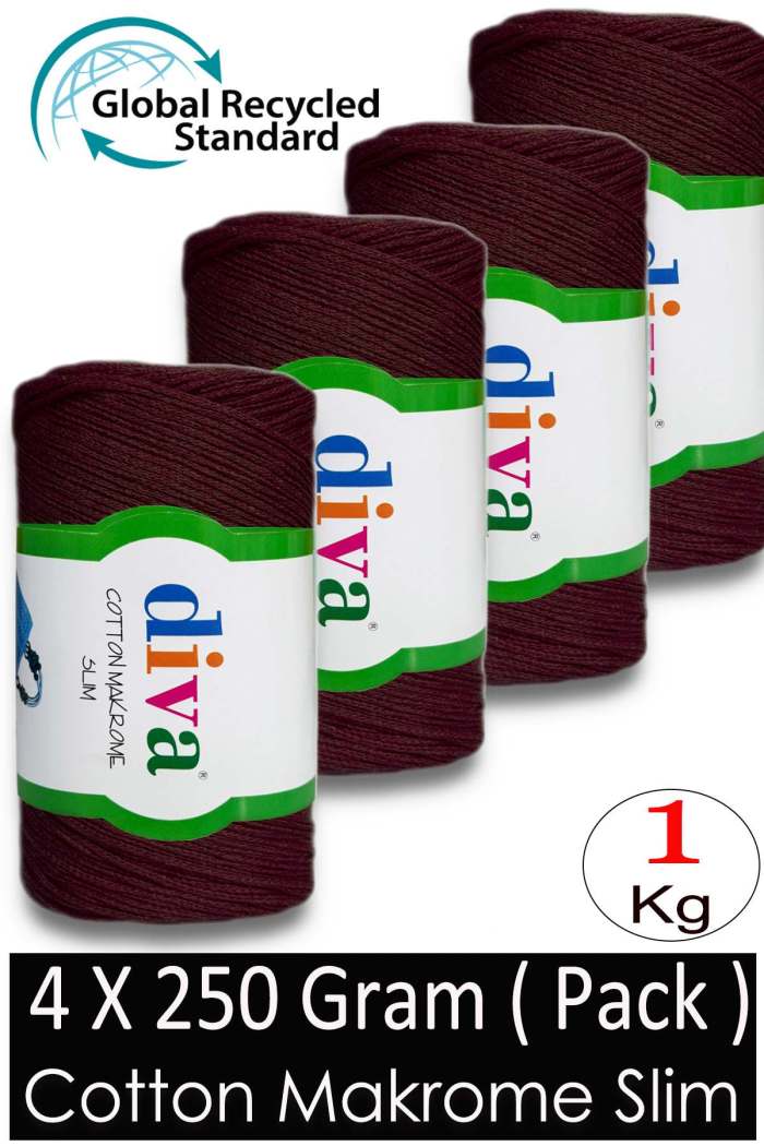 Diva Cotton Makrome İnce 158 Patlıcan ( 4 lü Paket ) - Görsel 1