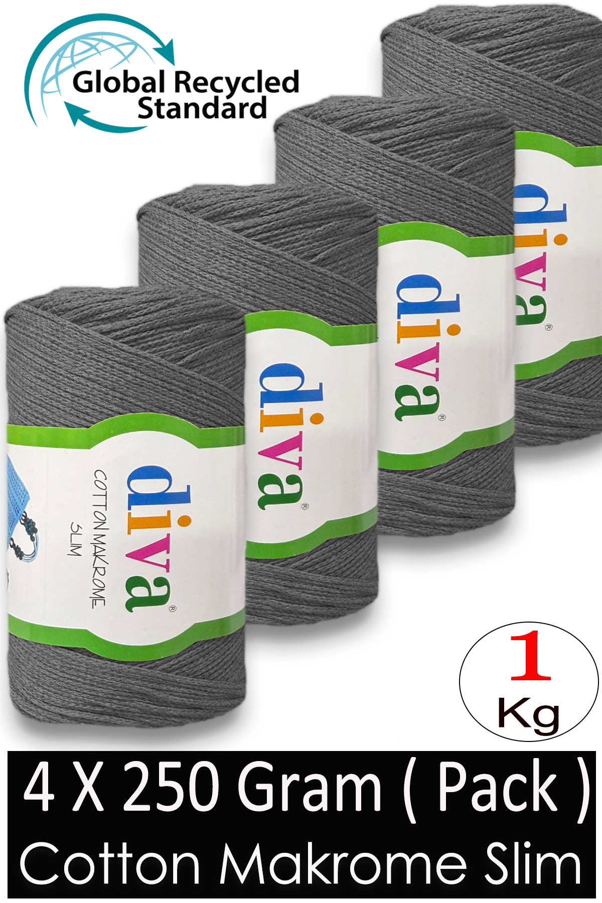 Diva Cotton Makrome İnce 194 Orta Gri ( 4 lü Paket ) - Görsel 1