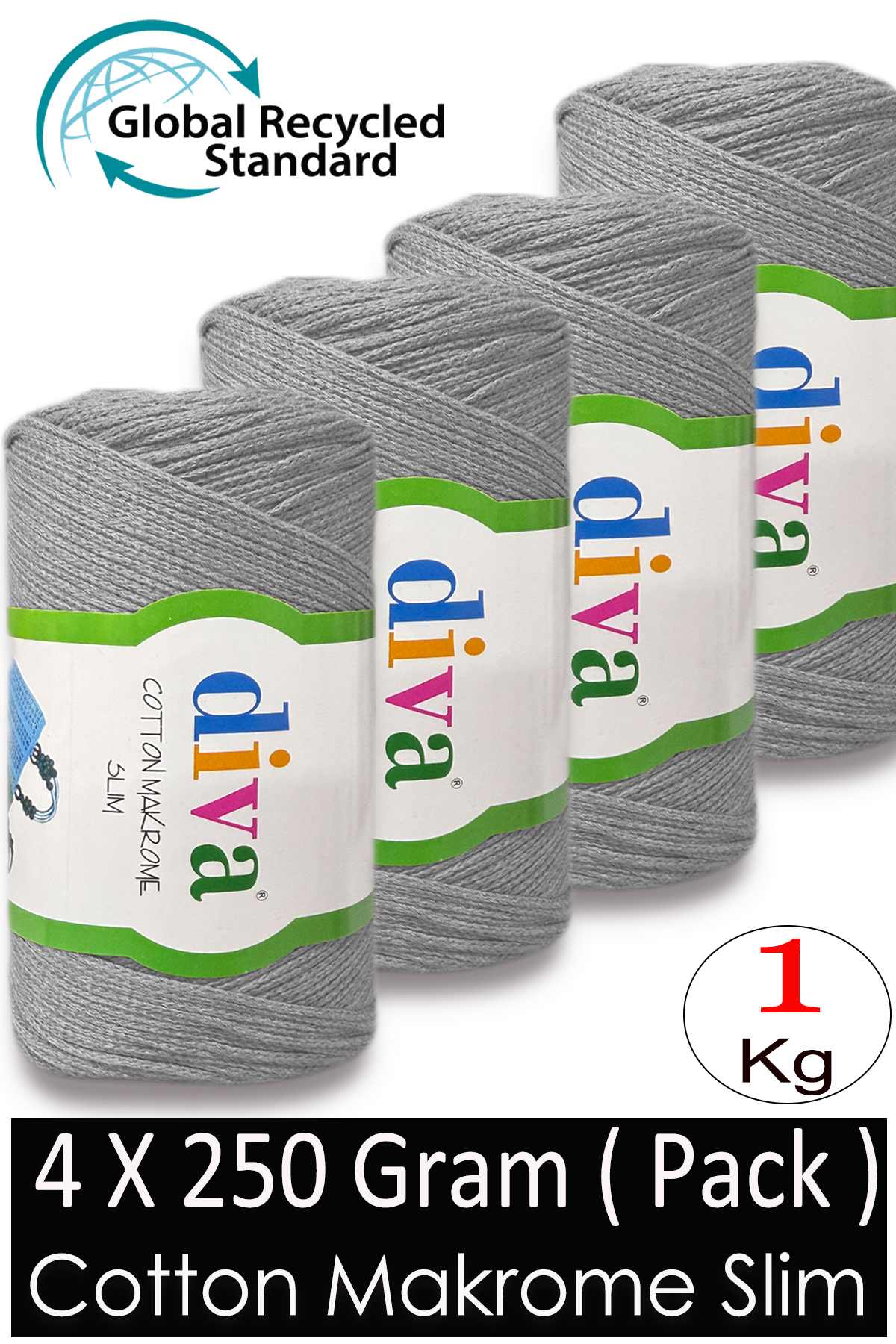 Diva Cotton Makrome İnce 2107 Açık Gri ( 4 lü Paket ) - Görsel 1