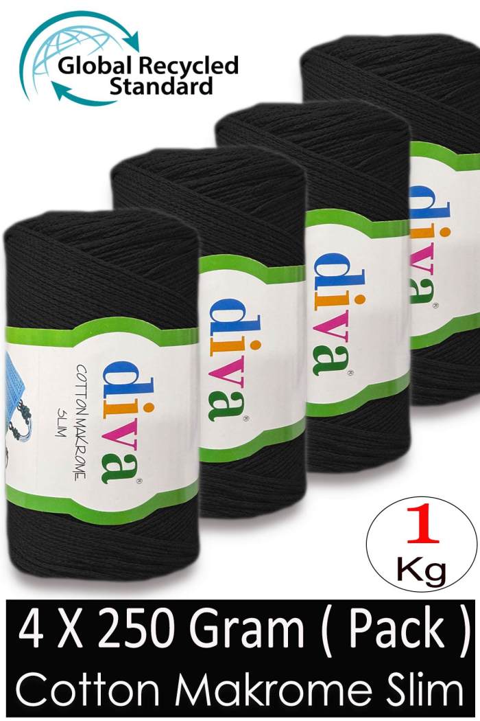 Diva Cotton Makrome İnce 2111 Siyah ( 4 lü Paket ) - Görsel 1