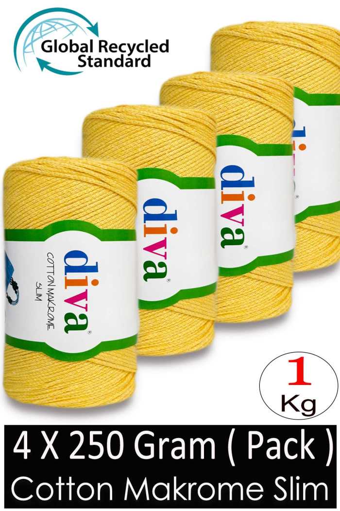 Diva Cotton Makrome İnce 2123 Sarı ( 4 lü Paket ) - Görsel 1