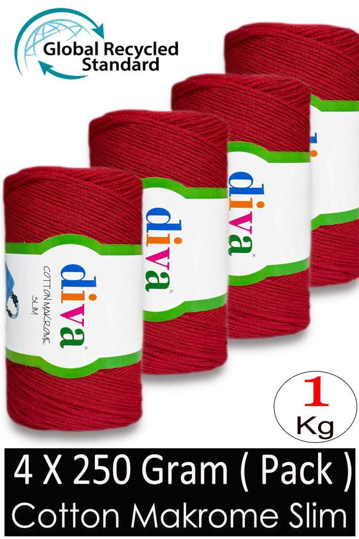 Diva Cotton Makrome İnce 2126 Kırmızı ( 4 lü Paket ) - Görsel 1