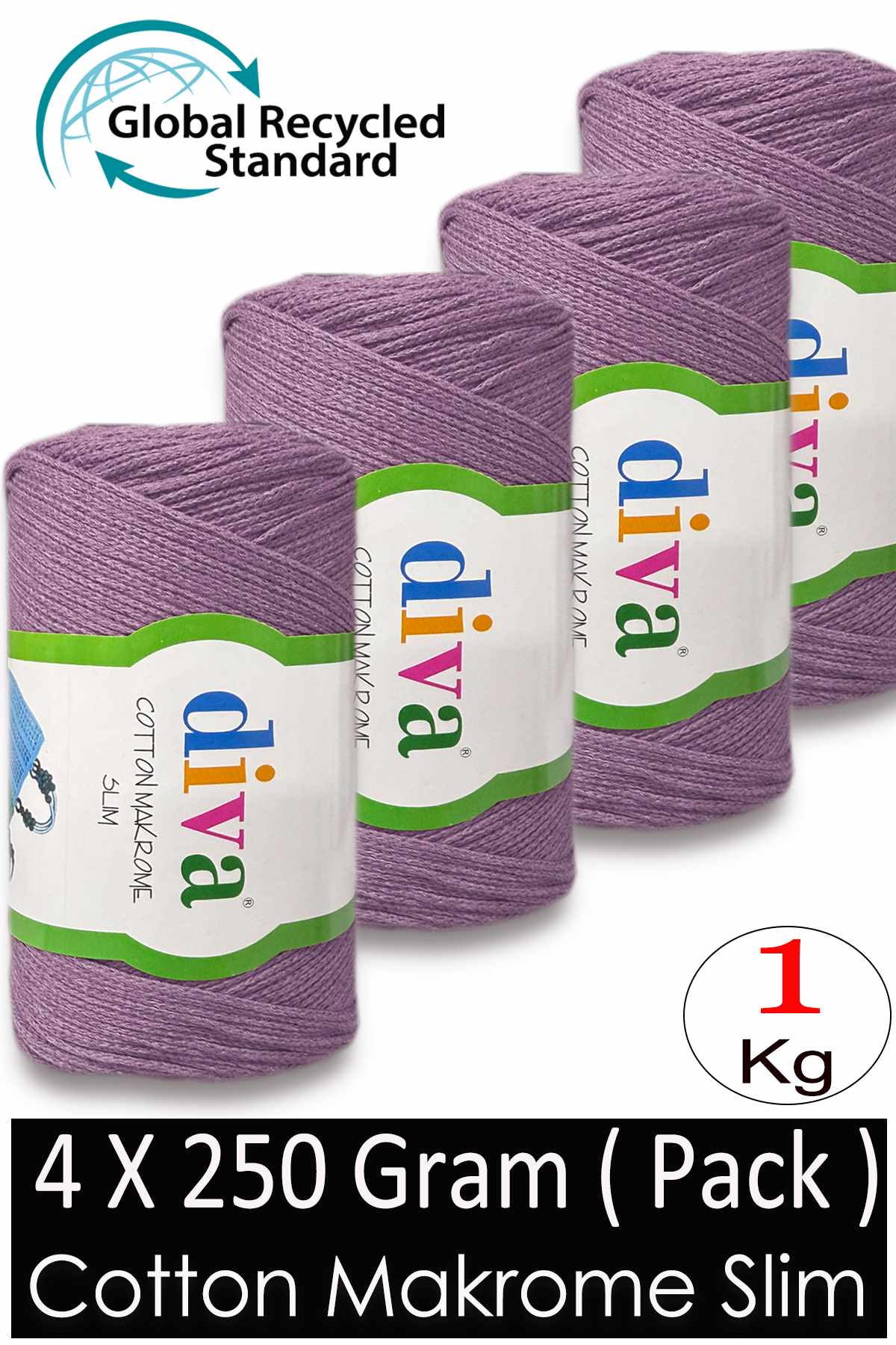Diva Cotton Makrome İnce 2135 Lila ( 4 lü Paket ) - Görsel 1