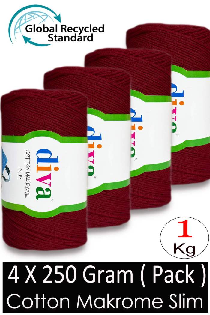 Diva Cotton Makrome İnce 999 Bordo ( 4 lü Paket ) - Görsel 1