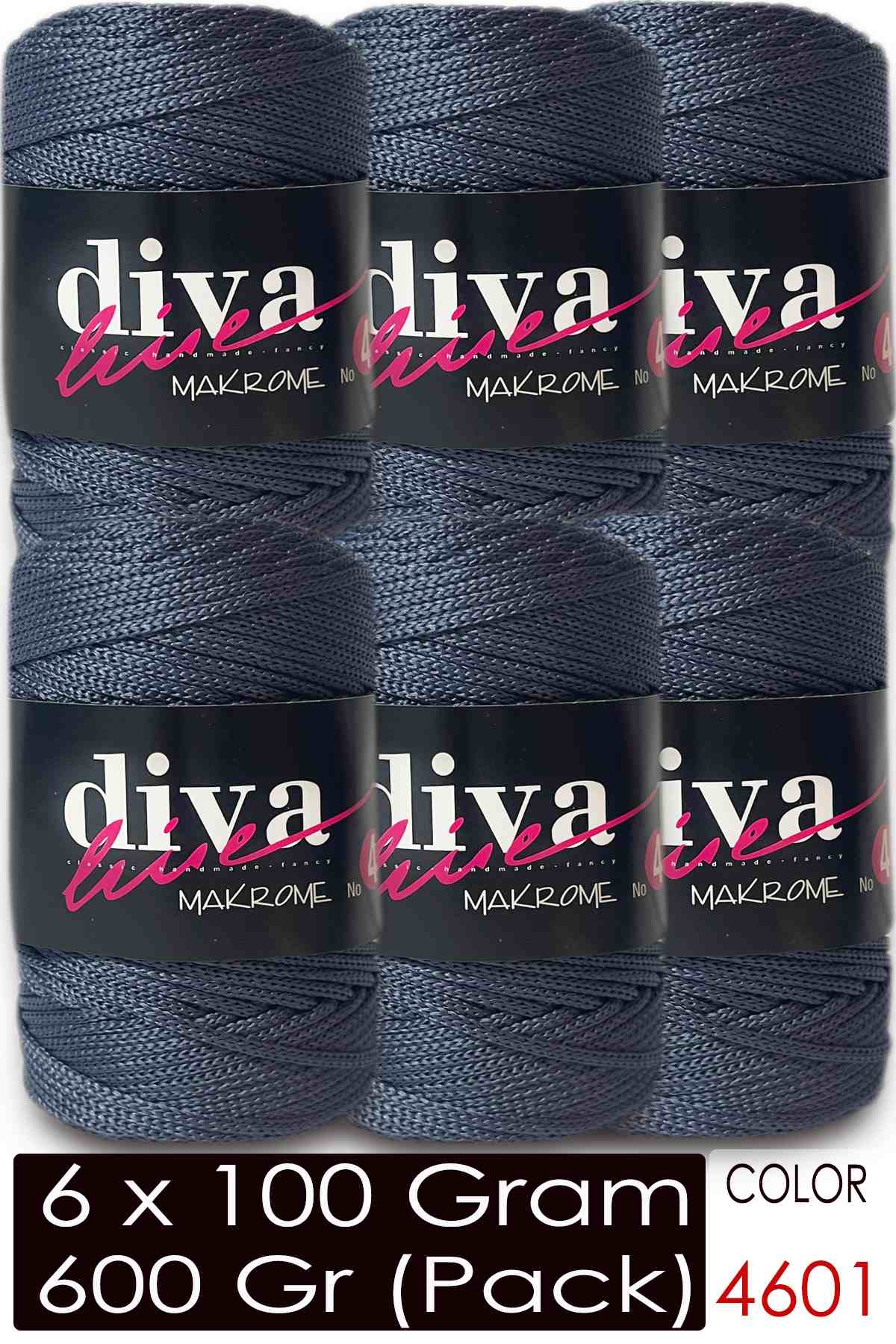 Diva Makrome İpi Kalın (No:4) 4601 Kot Mavi ( 6 lı Paket ) - Görsel 1