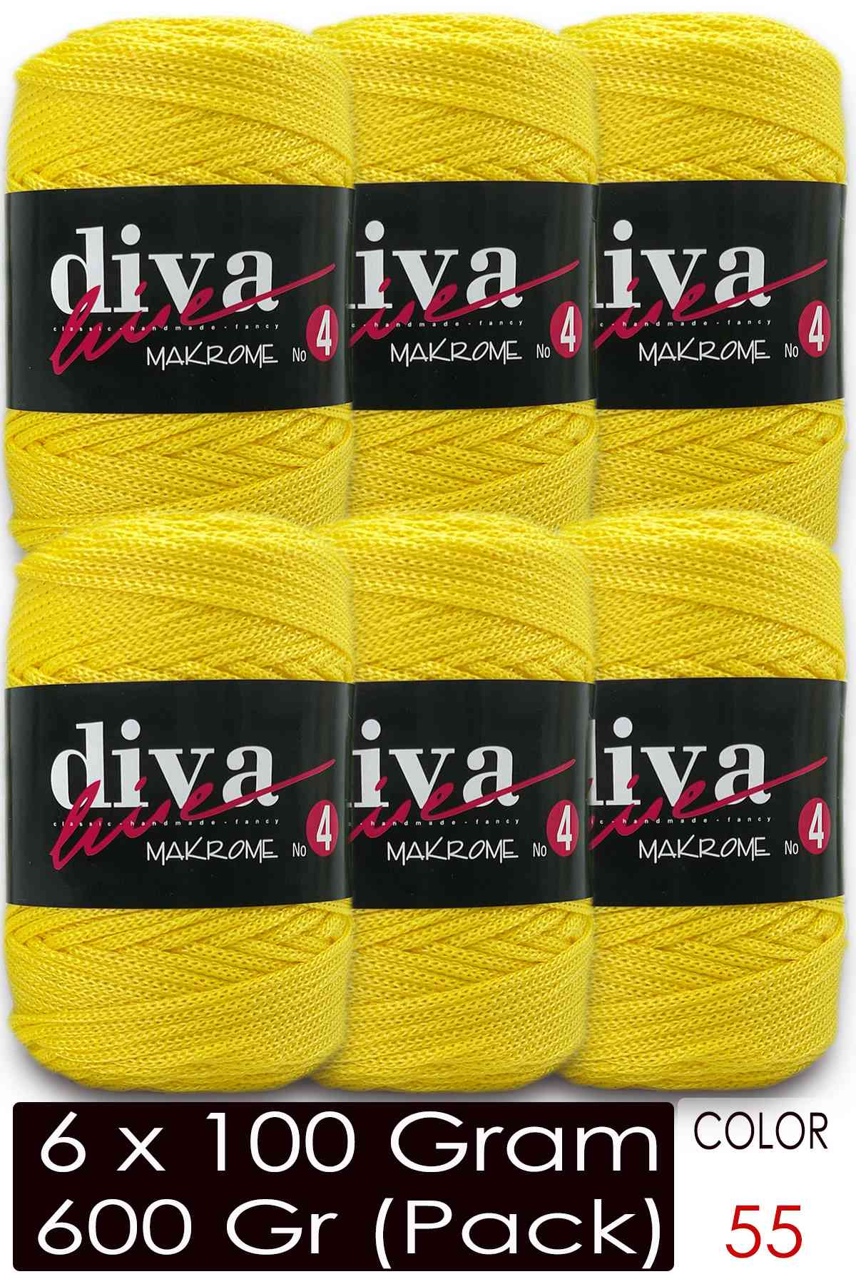 Diva Makrome İpi Kalın (No:4) 55 Sarı ( 6 lı Paket ) - Görsel 1