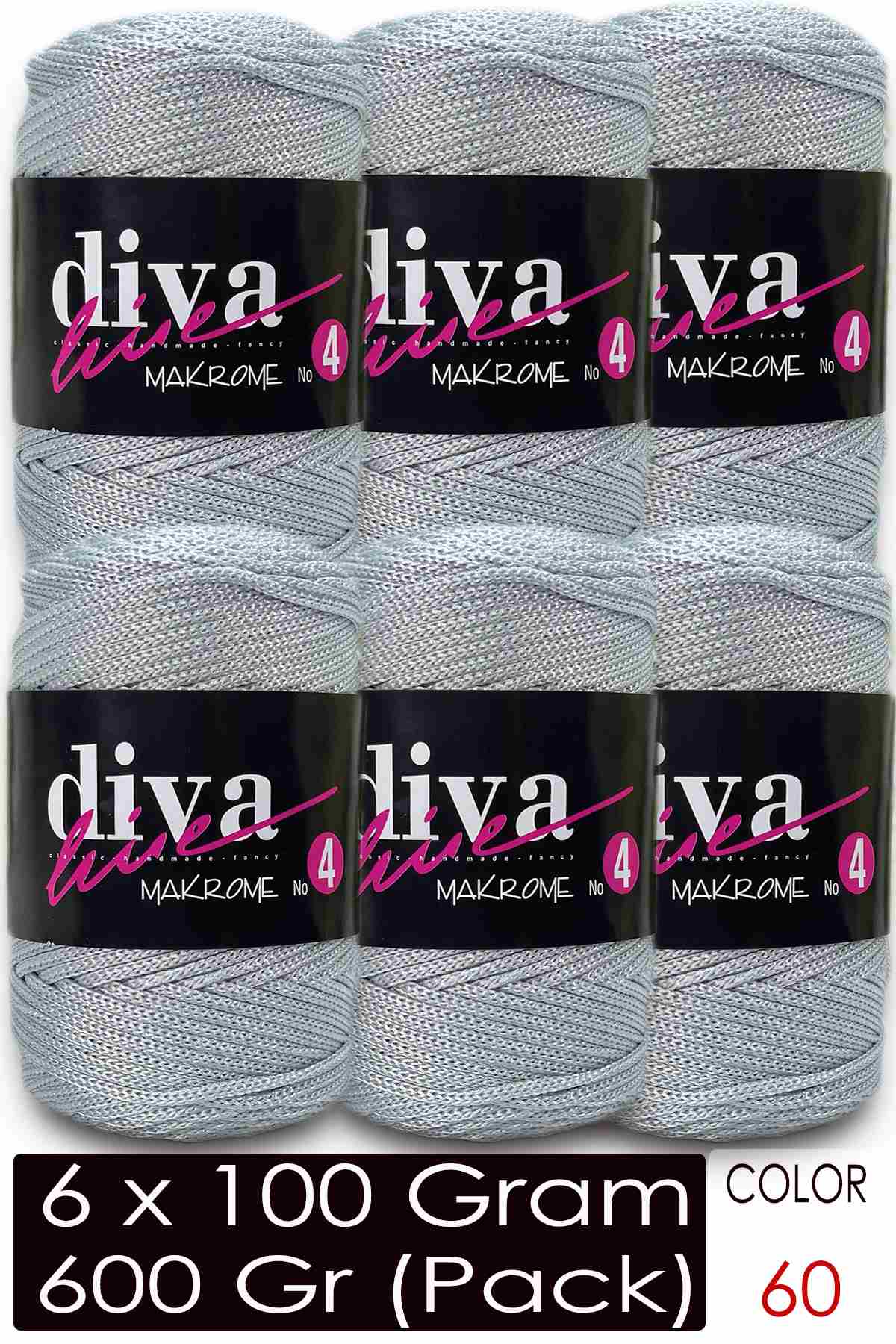 Diva Makrome İpi Kalın (No:4) 60 Gümüş ( 6 lı Paket ) - Görsel 1