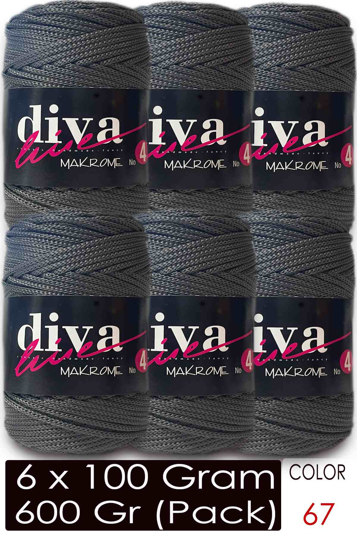 Diva Makrome İpi Kalın (No:4) 67 Füme ( 6 lı Paket ) - Görsel 1