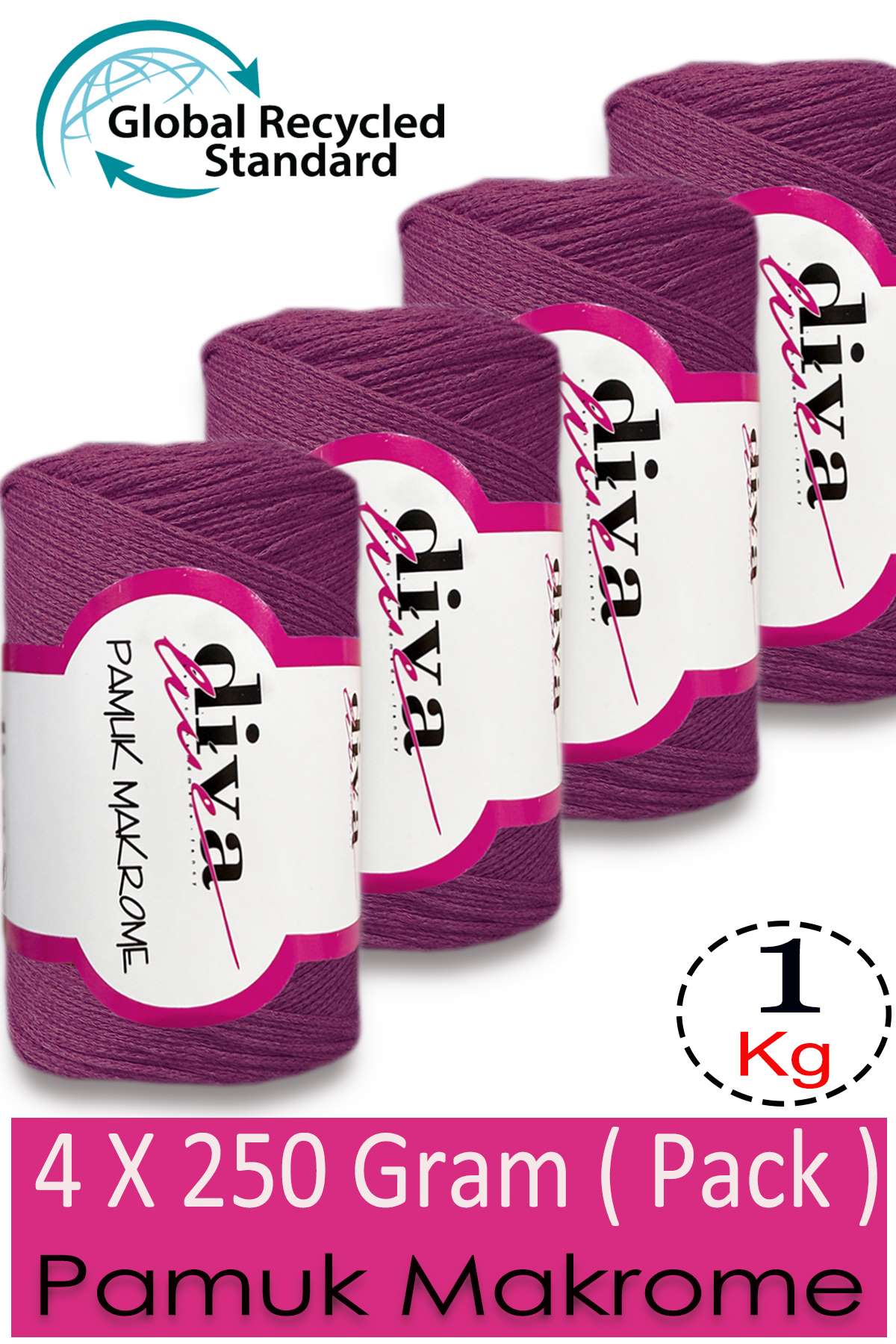 Diva Pamuk Makrome 60 Mürdüm ( 4 lü Paket) - Görsel 1