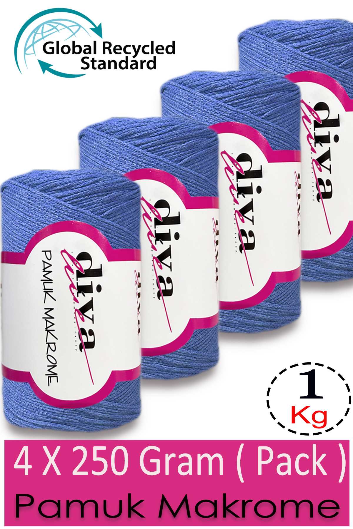 Diva Pamuk Makrome 1256 Mavi ( 4 lü Paket) - Görsel 1