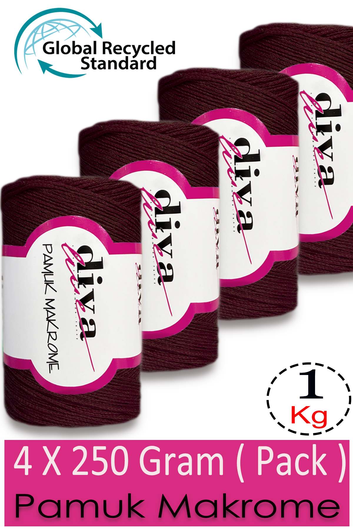 Diva Pamuk Makrome 158 Patlıcan ( 4 lü Paket) - Görsel 1