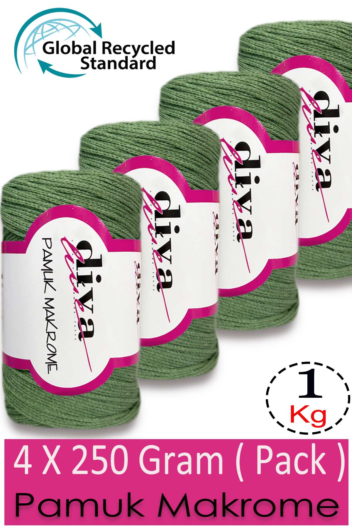 Diva Pamuk Makrome 1969 Elma Yeşili ( 4 lü Paket) - Görsel 1