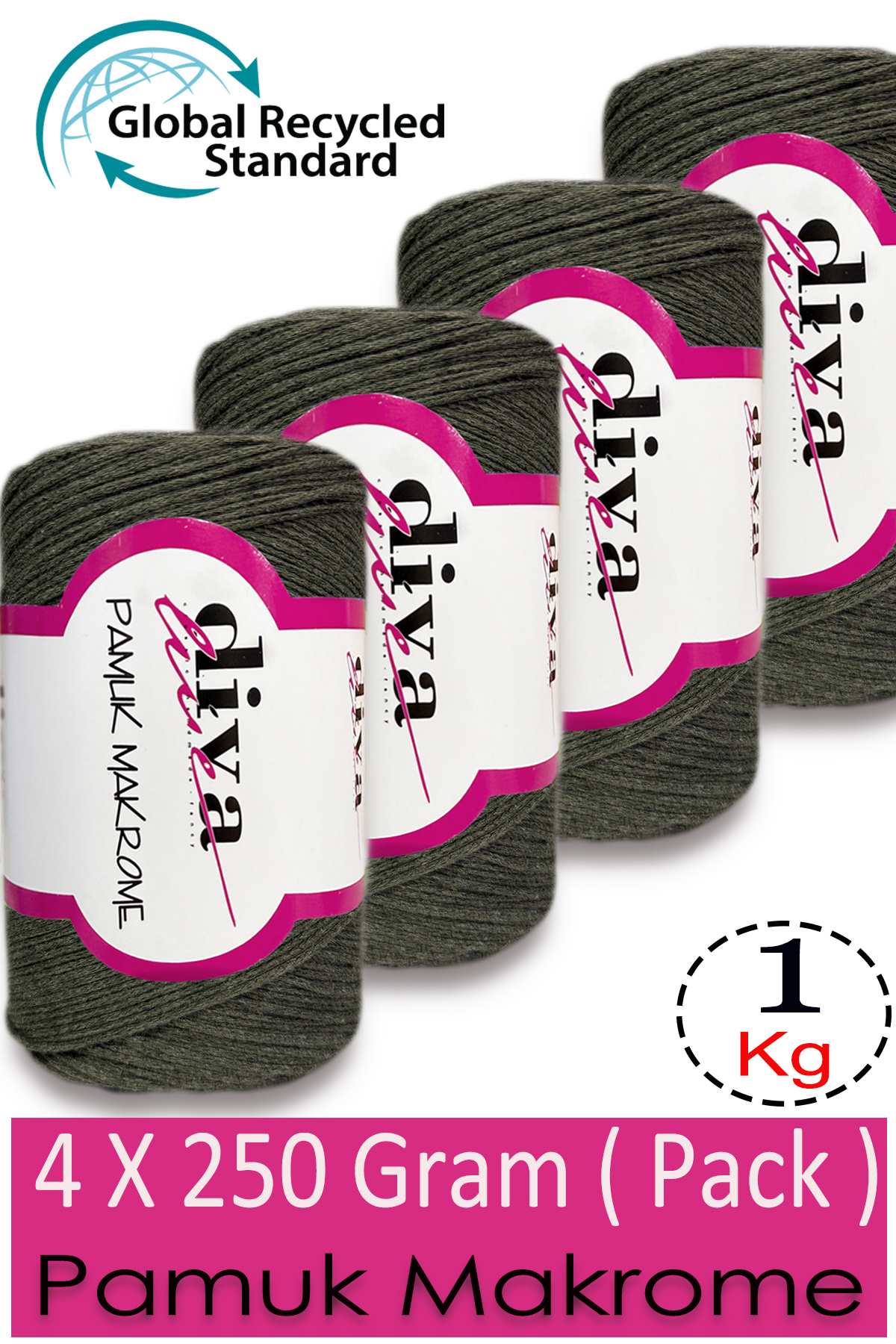 Diva Pamuk Makrome 1979 Haki ( 4 lü Paket) - Görsel 1