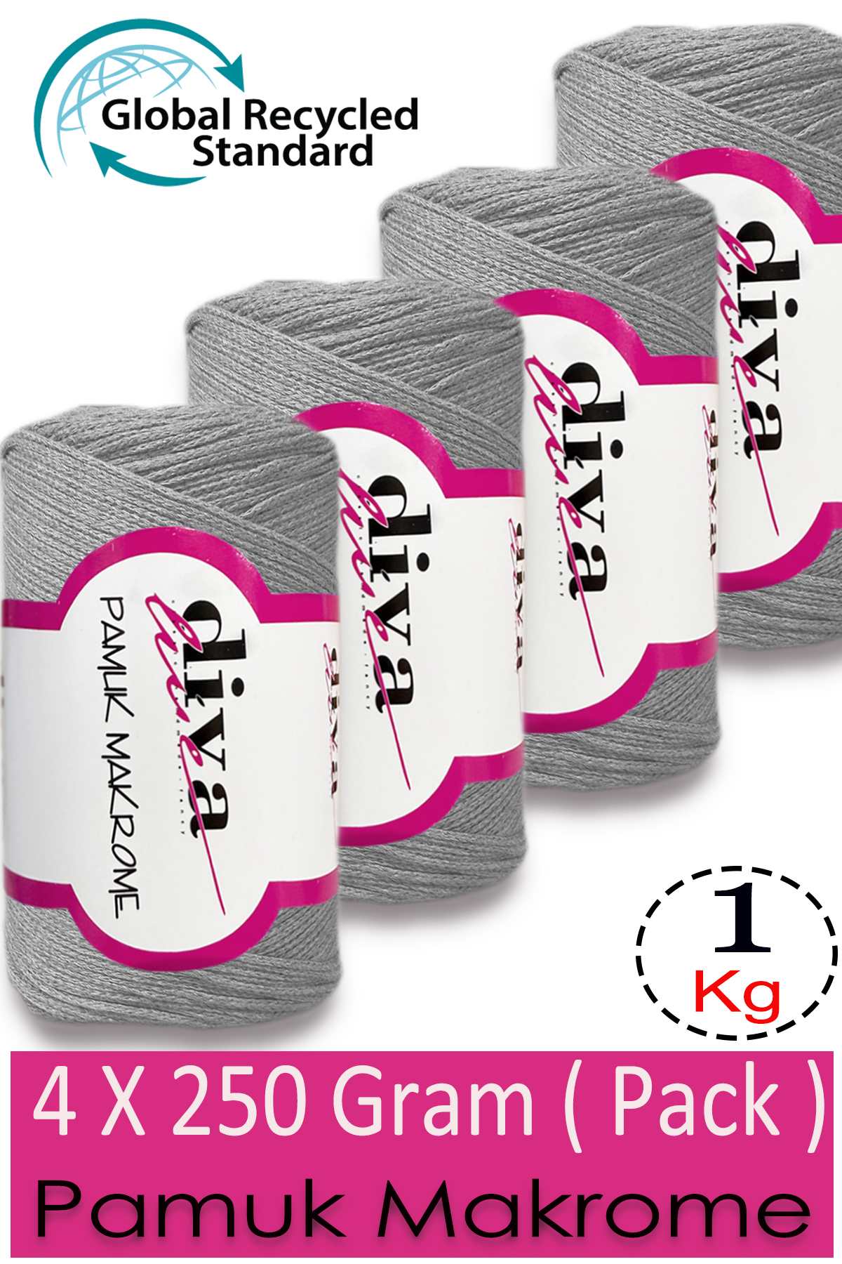 Diva Pamuk Makrome 2107 Açık Gri ( 4 lü Paket) - Görsel 1