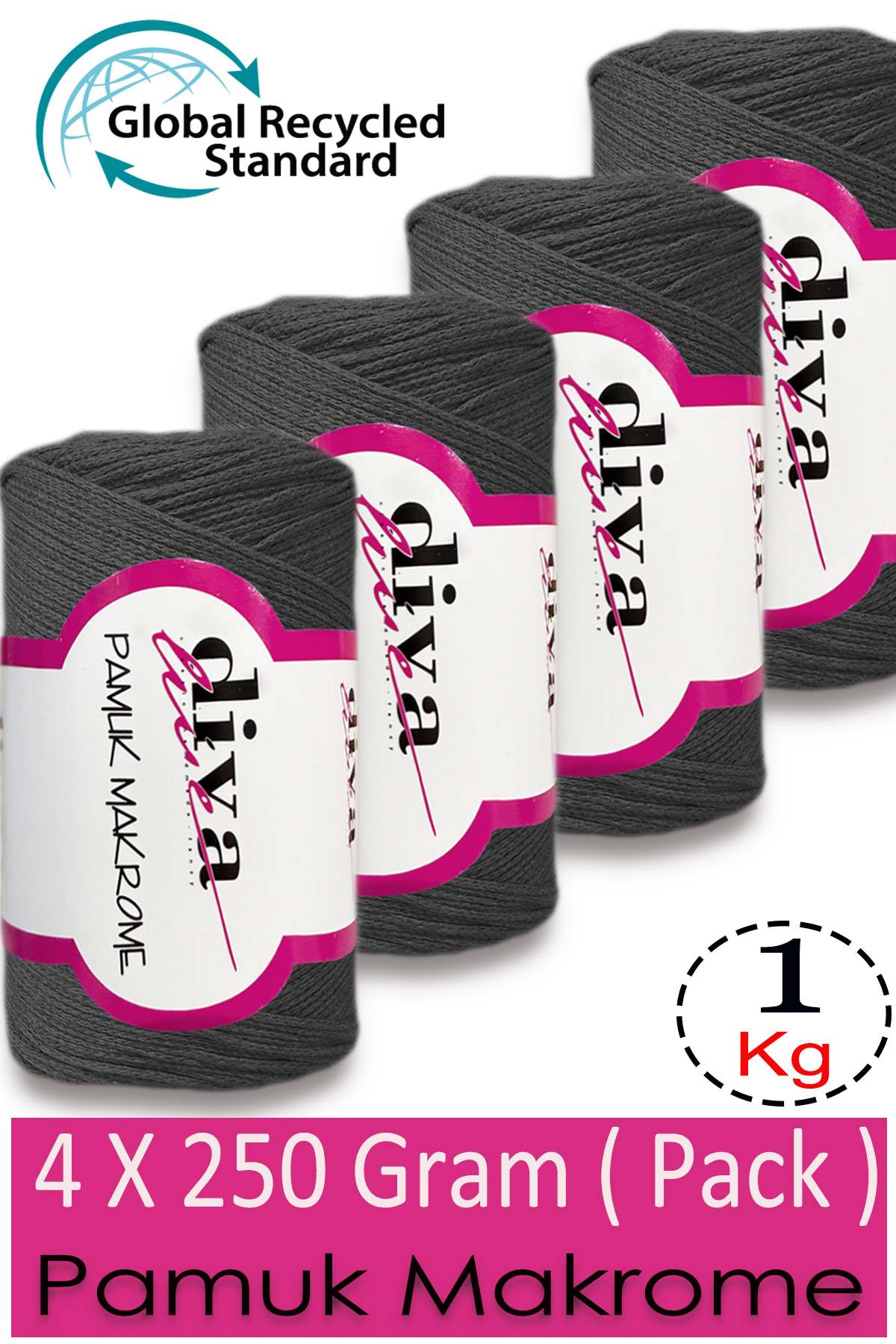 Diva Pamuk Makrome 2108 Antrasit ( 4 lü Paket) - Görsel 1